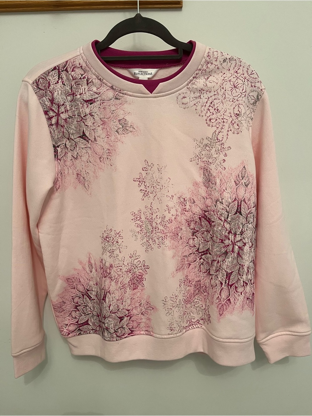 Northern Reflections Pink Floral & Snowflake Crew Sweatshirt